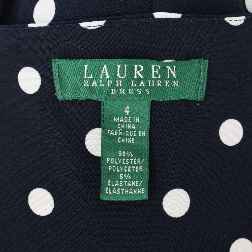 LRL Ralph Lauren Dress Womens 4 Navy Blue White Polka Dot Stretch Knit Faux Wrap - Picture 3 of 15